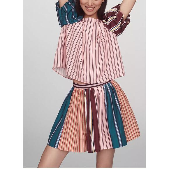 Anthropologie Maeve Striped Taffeta A-Line Mini Skirt Size 10 Academia Coquette - Picture 4 of 15